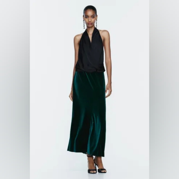 Zara Green Velvet Maxi Skirt - Picture 1 of 13